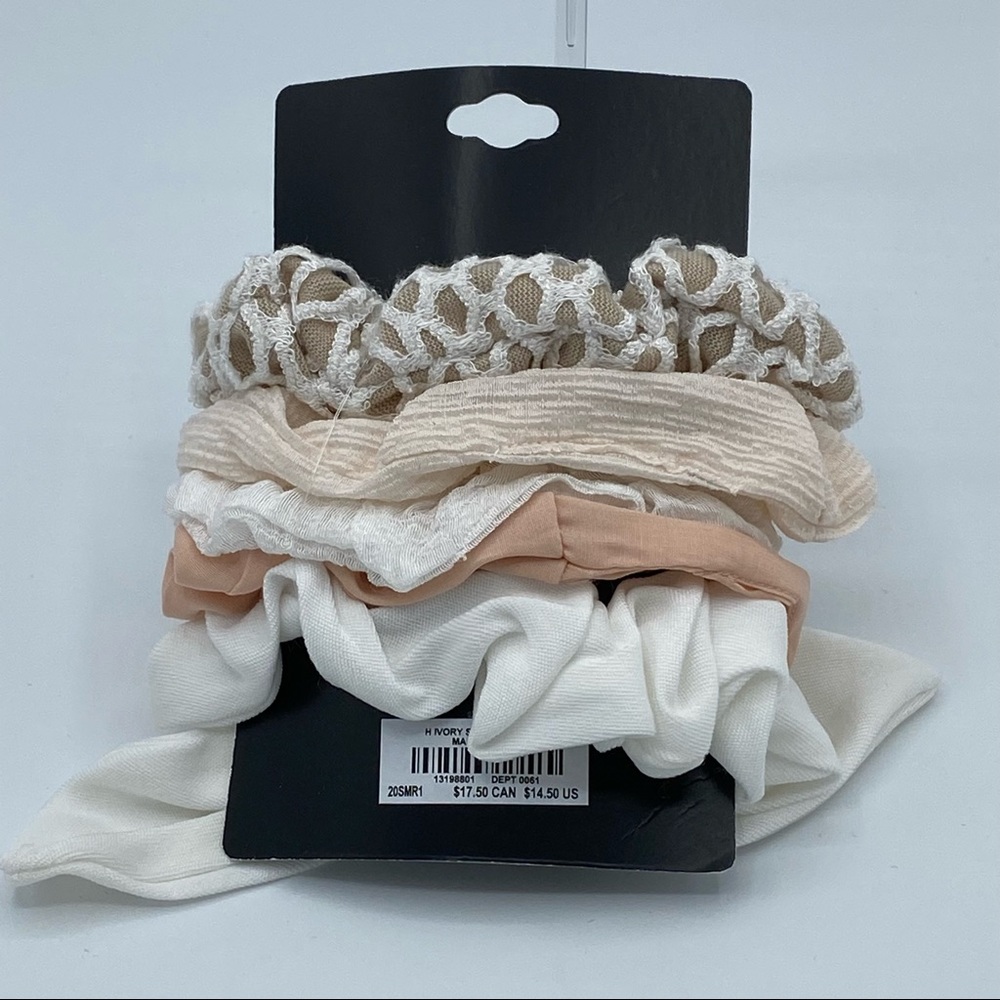 5pc HAIR TIE PACK - IVORY BOW - Picture 2 of 3
